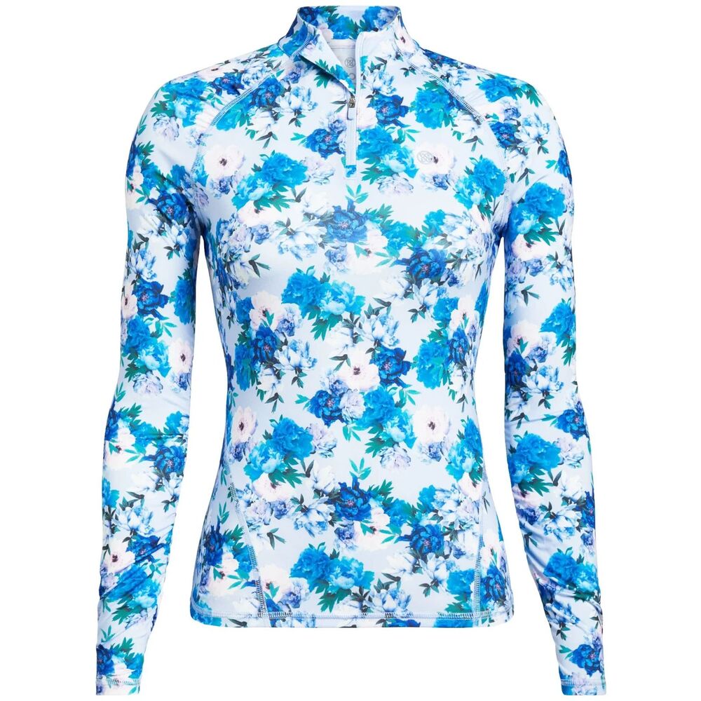 G/FORE Photo Floral Tech Jersey Quarter Zip Golf Pull Over - Blue L